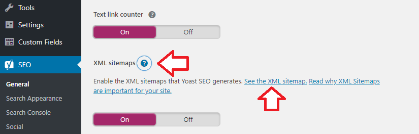 Yoast SEO - sitemap settings