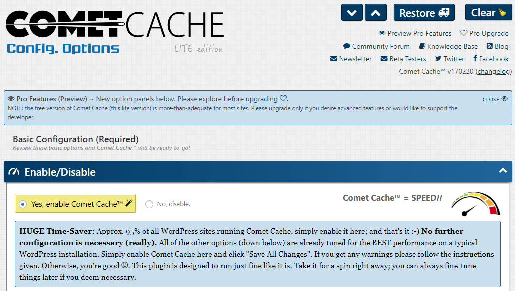 Comet Cache - Settings