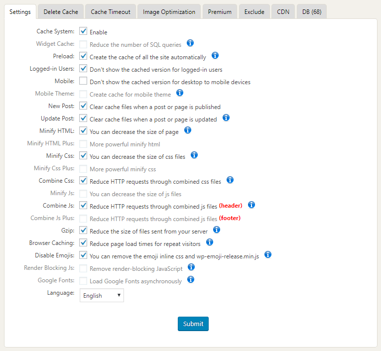 WP Fastest Cache - Settings