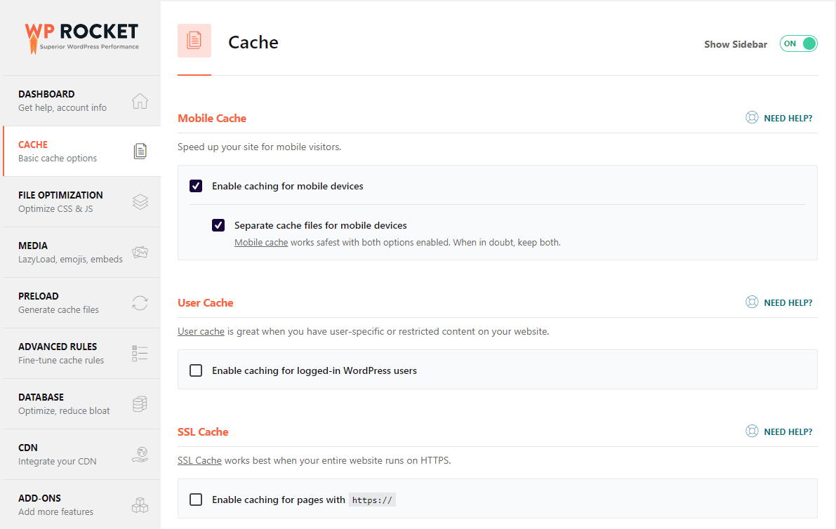 WP Rocket - Settings