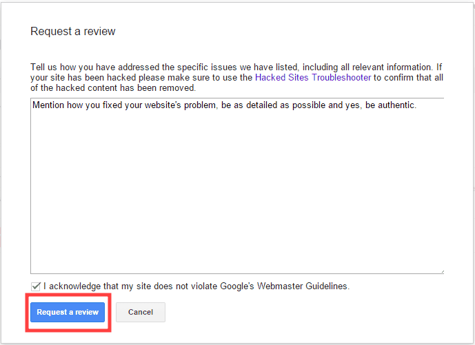 Google - Request a review