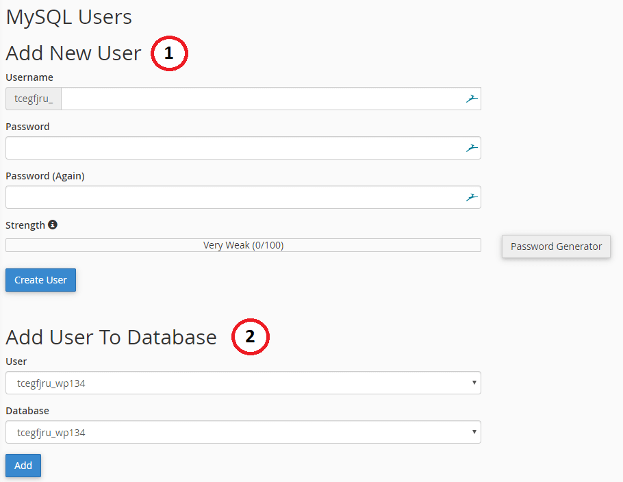 MySQL - Create a database user