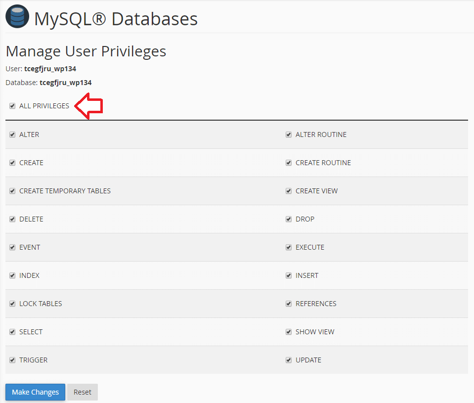 MySQL Database User Privileges