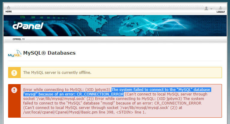 MySQL server offline