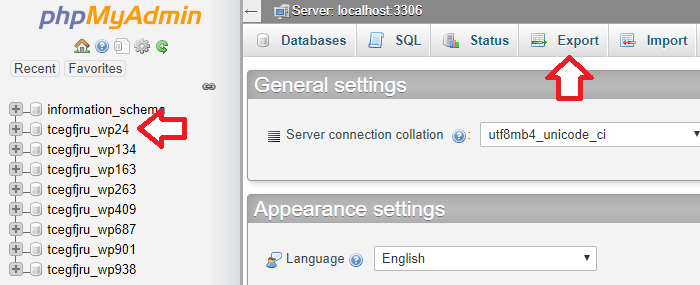 phpmyadmin - databases