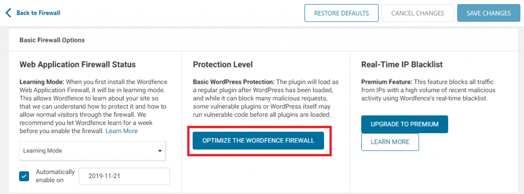 Configuring the WordFence firewall - Step 1