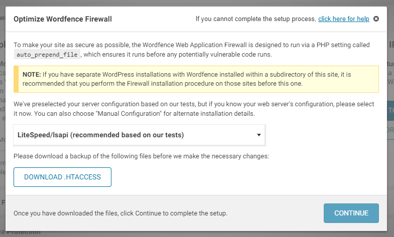 Configuring the WordFence firewall - Step 2