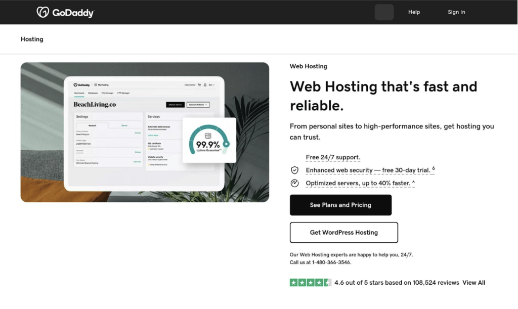 GoDaddy Hosting Homepage