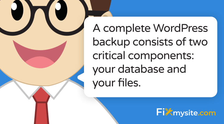 A complete WordPress backup consists of two critical components, your database and your files
