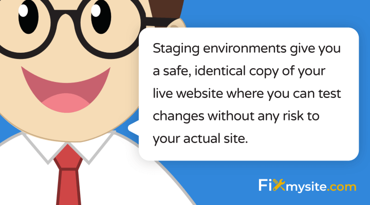 Staging environments give you a safe, identical copy of your live website where you can test changes without any risk to your actual site.