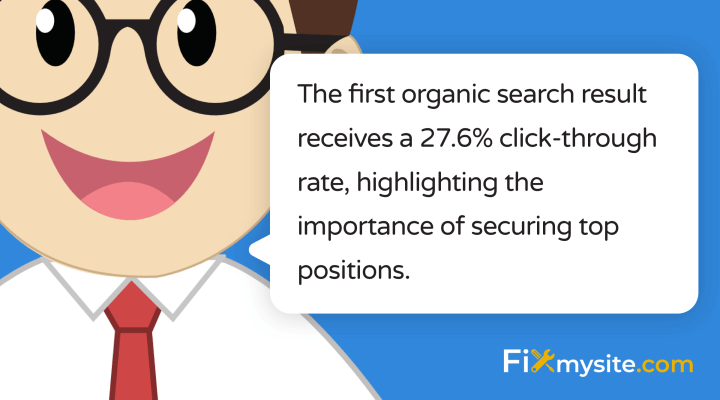 The first organic search result receives a 27.6% click-through rate, highlighting the importance of security top positions