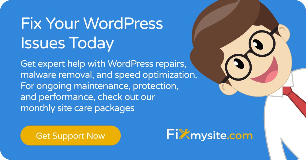 Get expert help with WordPress repairs, malware removal, and speed optimization. For ongoing maintenance, protection, and performance, check out our monthly site care packages get support now fixmysite.com