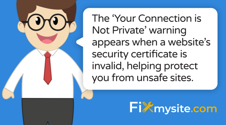 The Your Connection is Not Private warning appears when a websites security certificate is invalid, helping protect you from unsafe sites