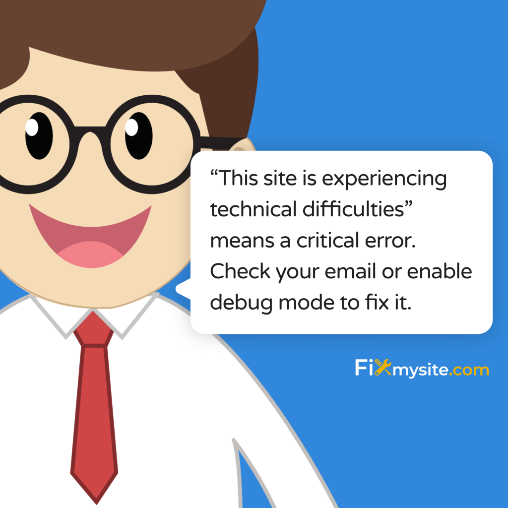 This site is experiencing technical difficulties means a critical error. Check your email or enable debug mode to fix it