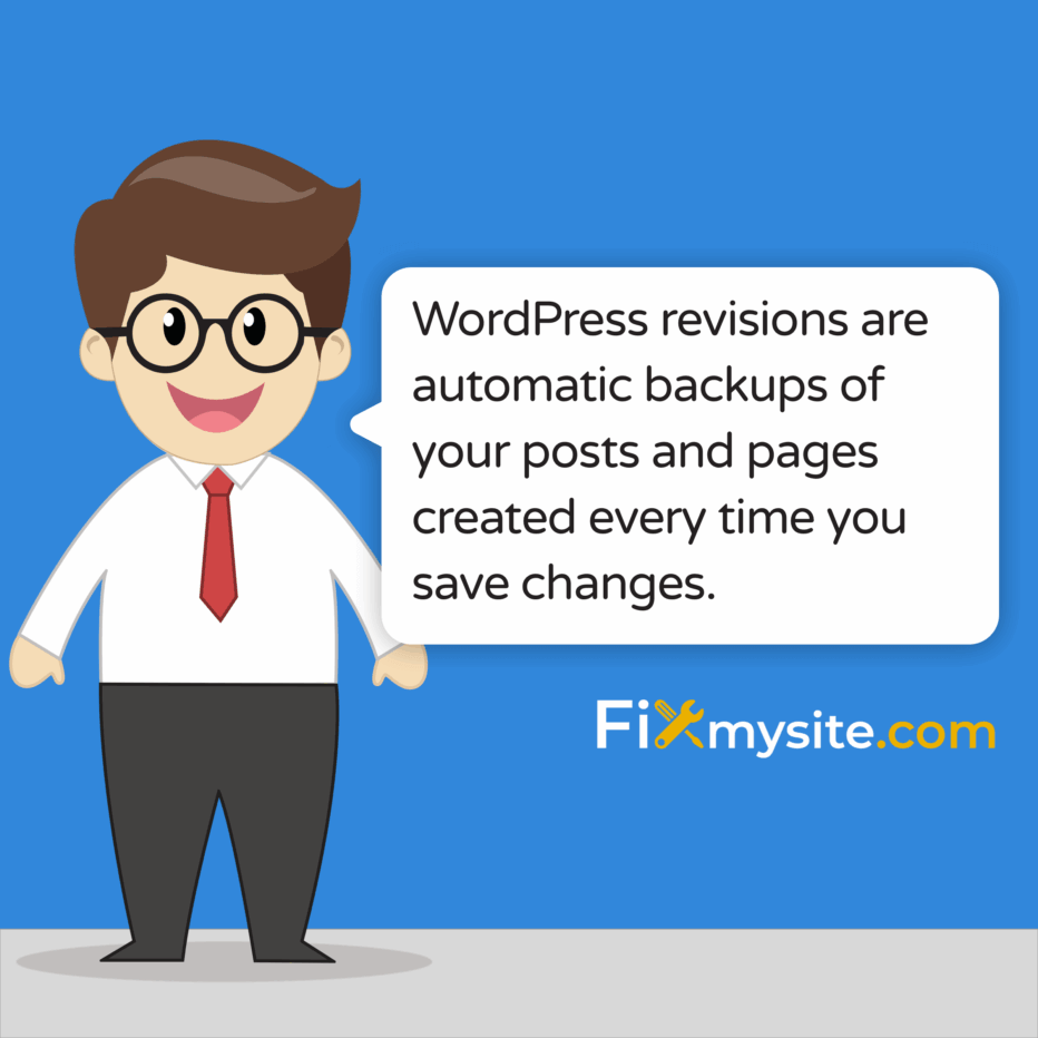 WordPress revisions are automatic backups of your posts and pages created every time you save changes