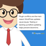 Plugin conflicts are the main reason WordPress updates cause issues. Testing or backing up before updating helps prevent downtime.