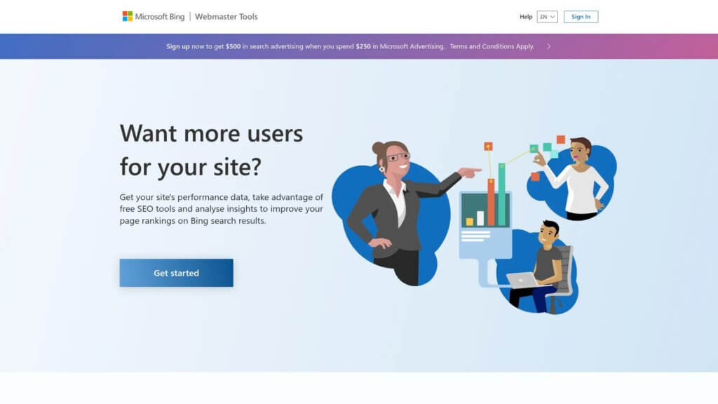 Screenshot of https://www.bing.com/webmasters