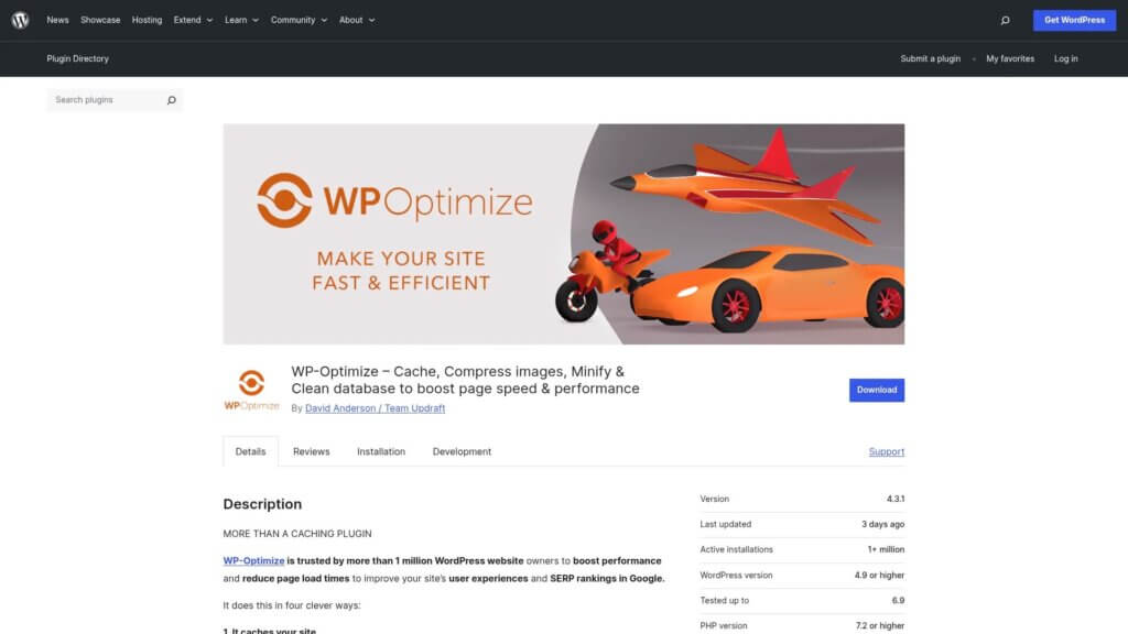 Screenshot of https://wordpress.org/plugins/wp-optimize/