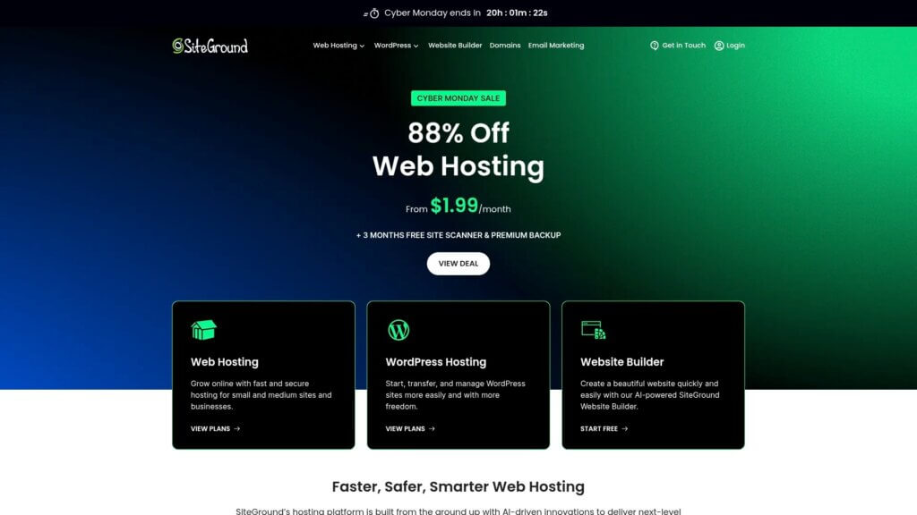 Screenshot of https://siteground.com