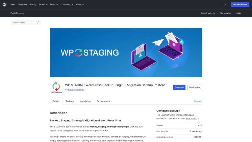 Screenshot of https://wordpress.org/plugins/wp-staging/