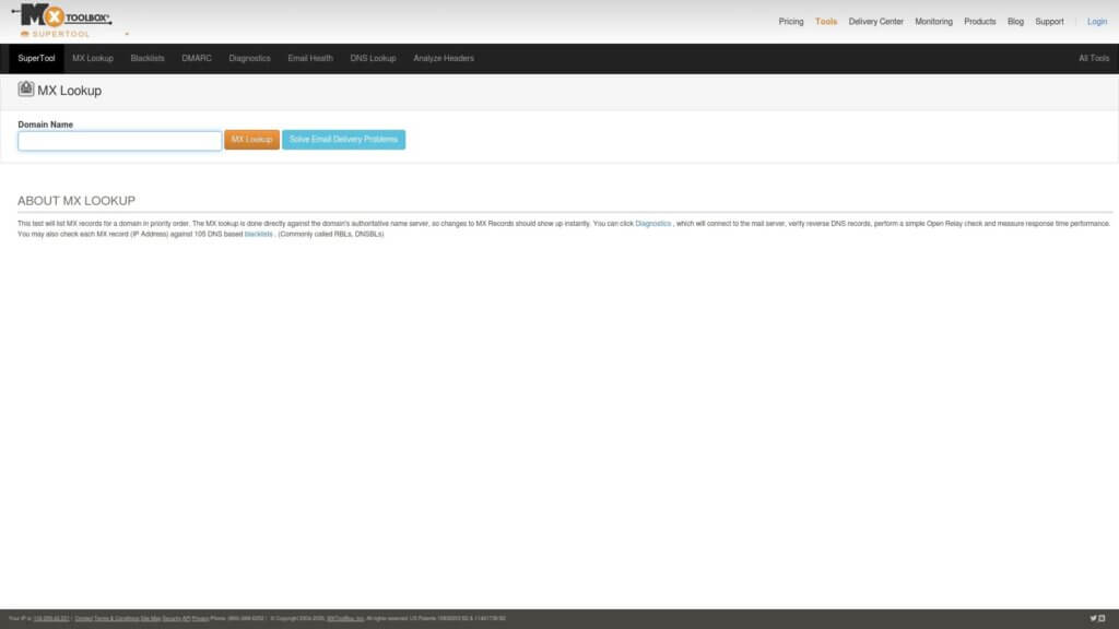 Screenshot of https://mxtoolbox.com/