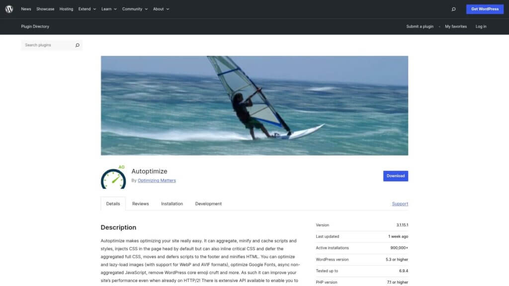 Screenshot of https://wordpress.org/plugins/autoptimize/