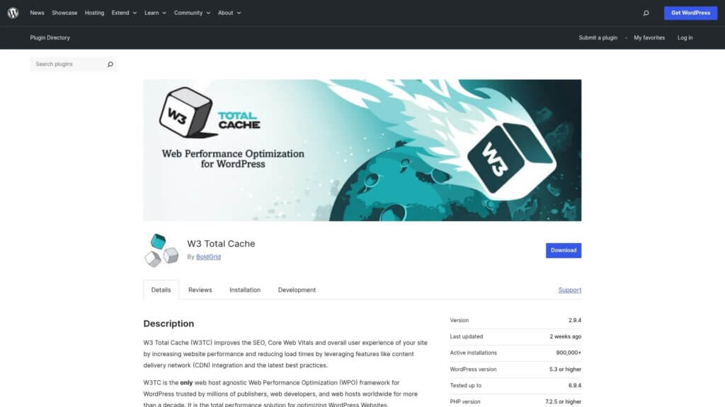 Screenshot of https://wordpress.org/plugins/w3-total-cache/
