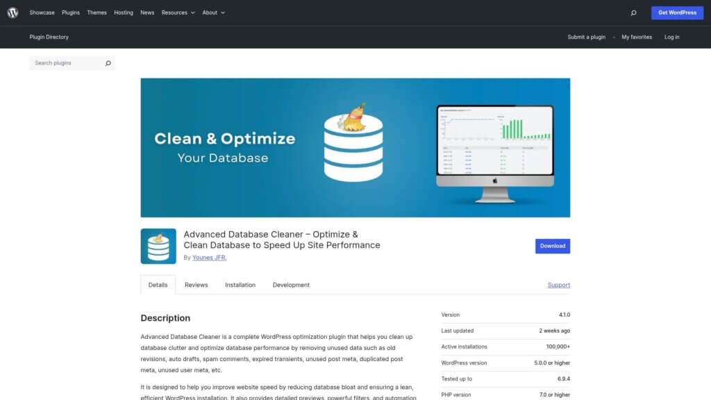 Screenshot of https://wordpress.org/plugins/advanced-database-cleaner/