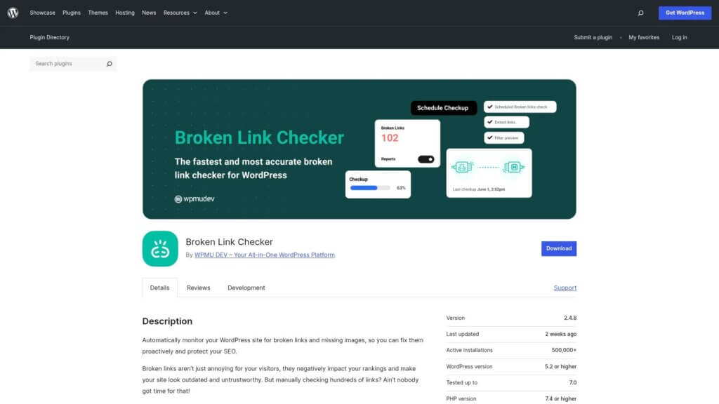 Screenshot of https://wordpress.org/plugins/broken-link-checker/